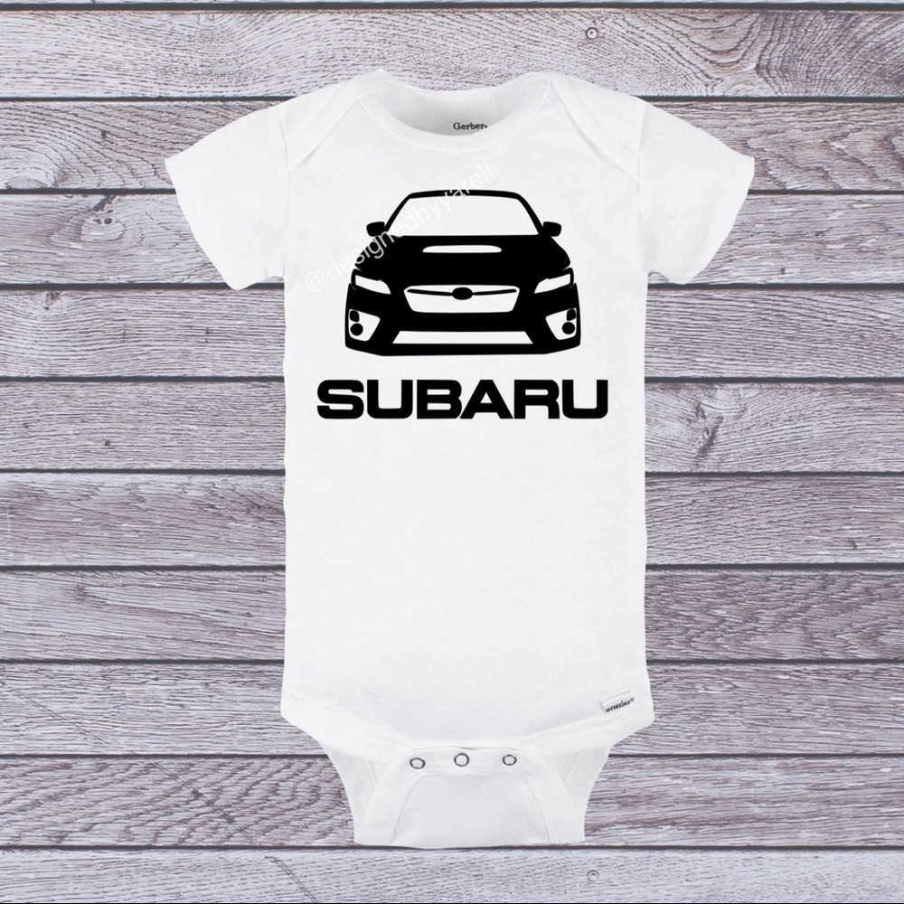 Subaru car inspired white gerber onesie